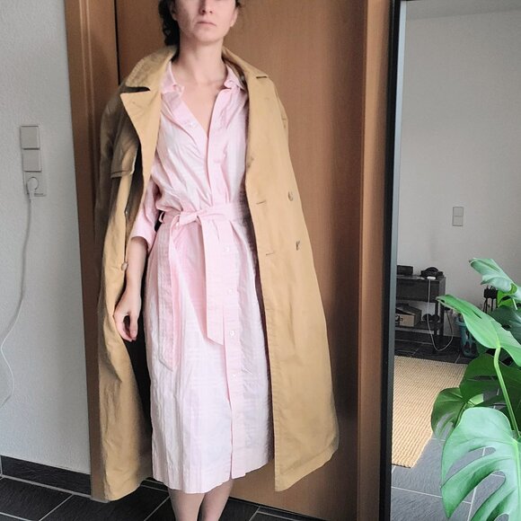 Burberry London Pink Embossed Plaid Belted Button Down Shirt Dress Women's Large - Picture 5 of 15